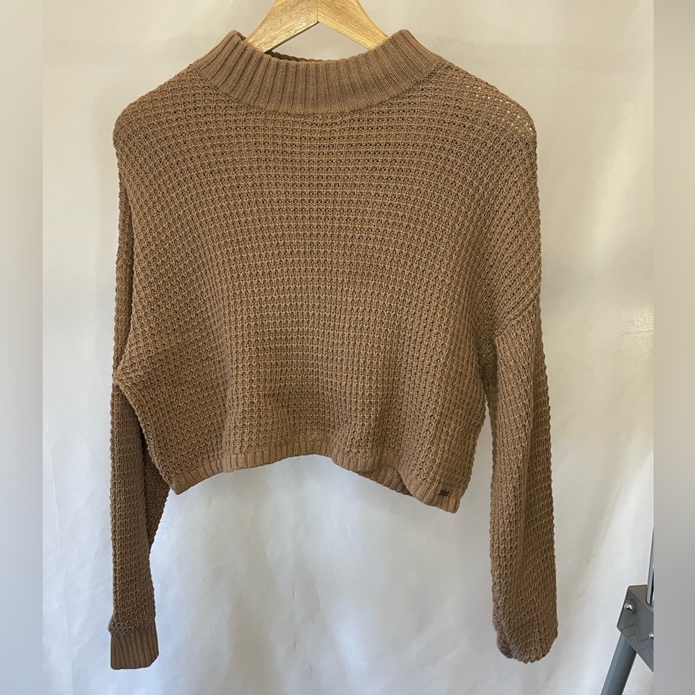 Hollister Cropped Waffle Crew Sweater